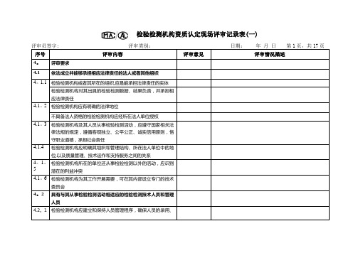 检验检测机构资质认定现场评审记录表要点【范本模板】
