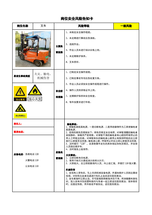叉车-岗位安全风险告知卡