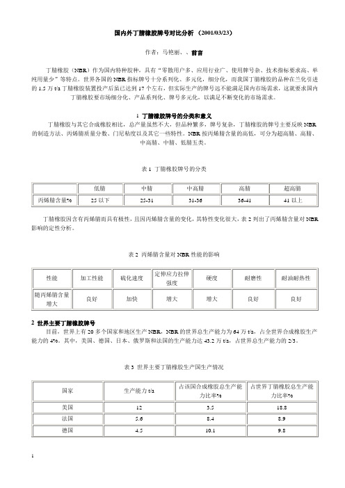 国内外丁腈橡胶牌对比分析