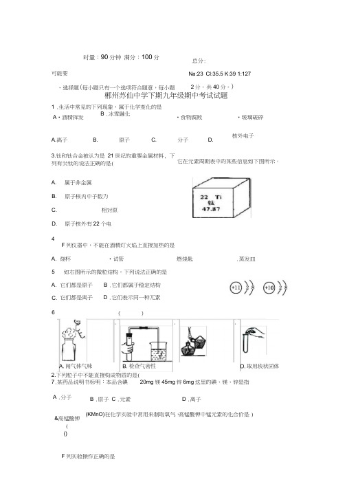 郴州苏仙中学下期九年级期中考试试题