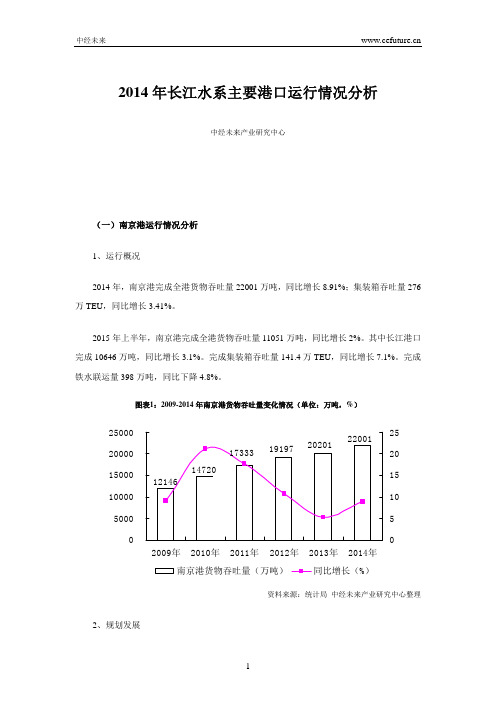 2014年长江水系主要港口运行情况分析