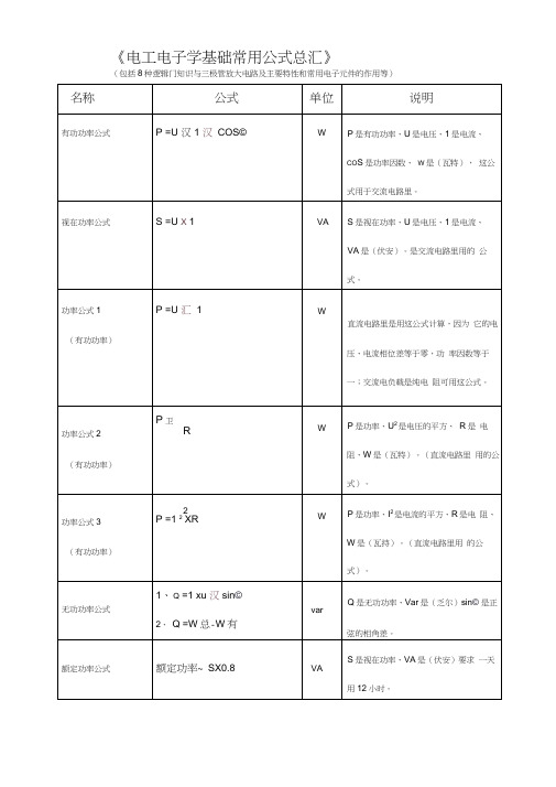 《电工电子学基础常用公式总汇》