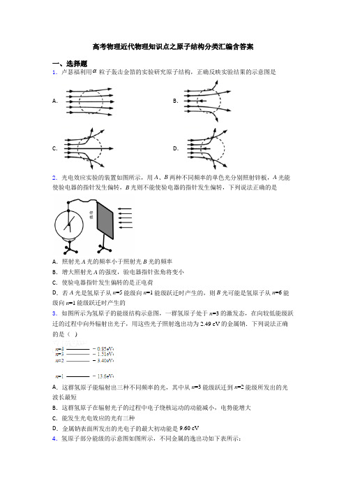 高考物理近代物理知识点之原子结构分类汇编含答案