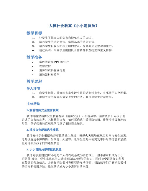 大班社会教案《小小消防员》