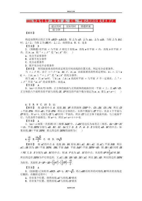 2021年高考数学二轮复习 点、直线、平面之间的位置关系测试题