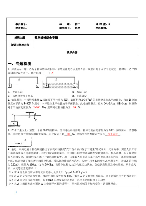 初三科学-简单机械综合专题汇总