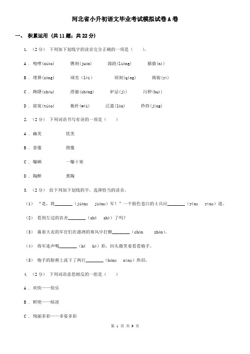 河北省小升初语文毕业考试模拟试卷A卷