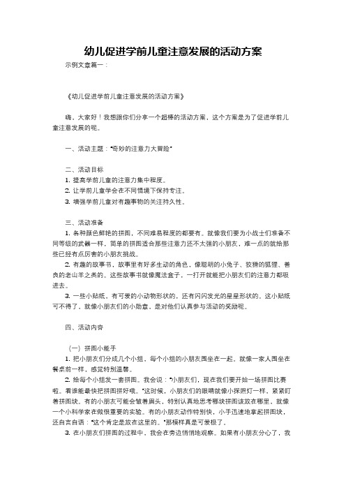 幼儿促进学前儿童注意发展的活动方案