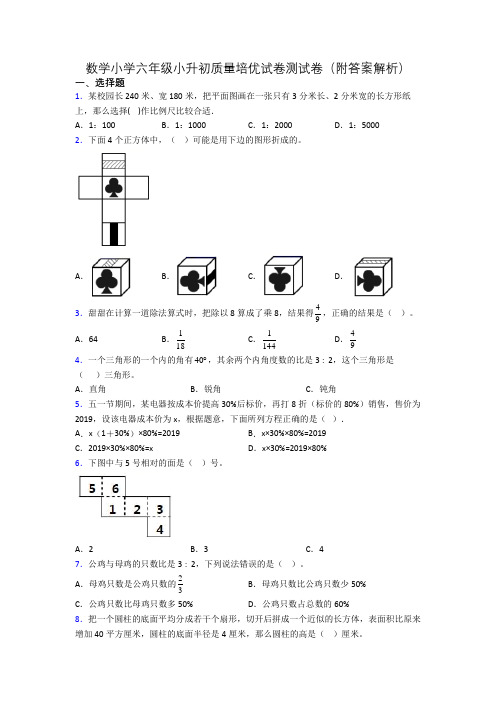 数学小学六年级小升初质量培优试卷测试卷(附答案解析)