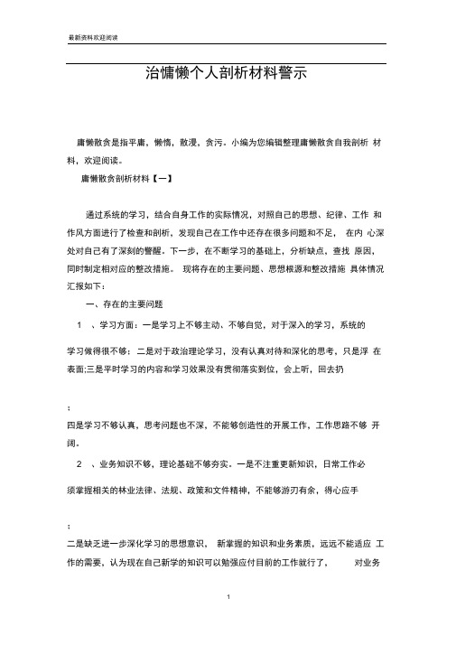治慵懒个人剖析材料警示