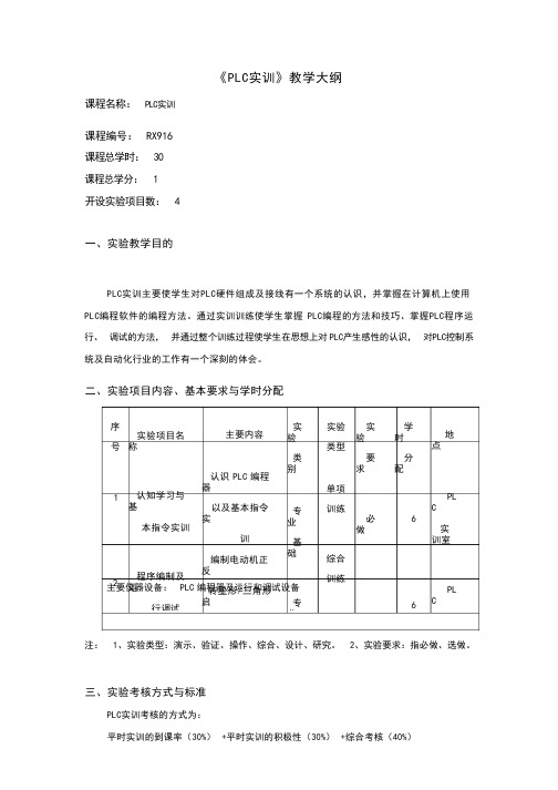 《PLC实训》教学大纲