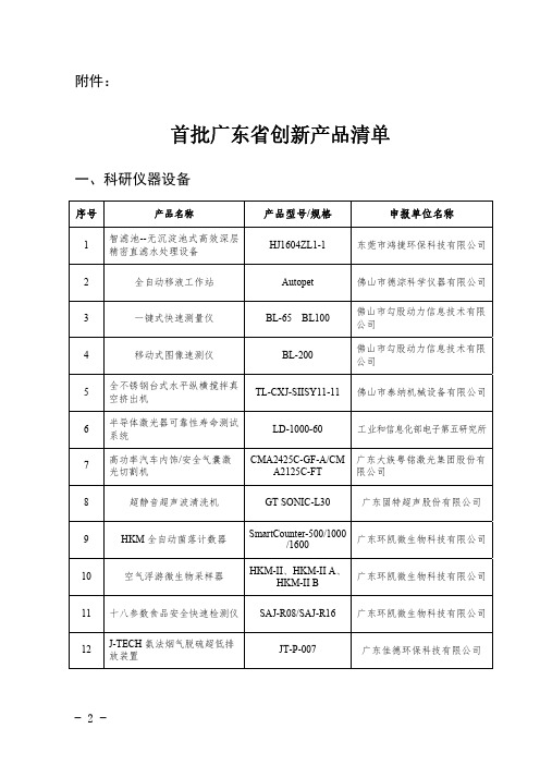 首批广东省创新产品清单