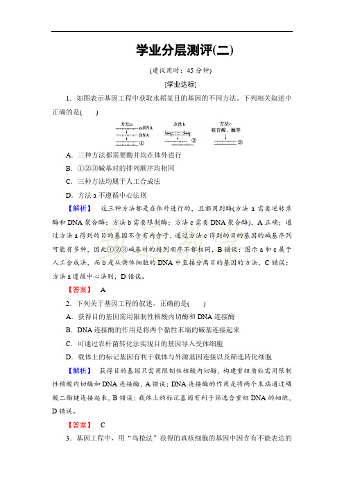 高中生物人教版选修3学业分层测评2+Word版含答案