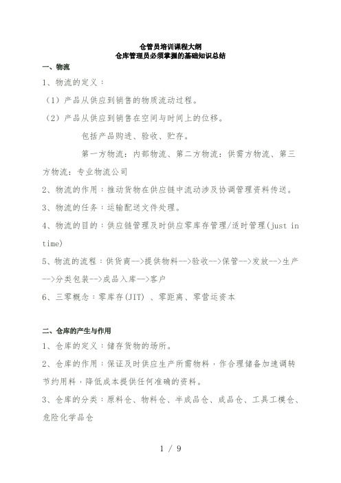 仓管员培训课程大纲,仓库管理员必须掌握的基础知识总结