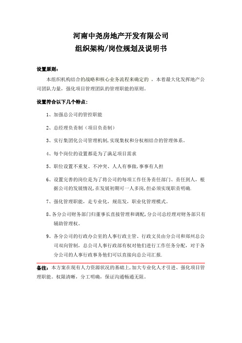 公司组织机构设置及岗位说明书