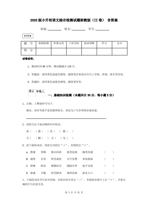 2020版小升初语文综合检测试题浙教版(II卷) 含答案