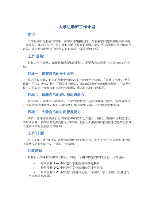 大学生助班工作计划