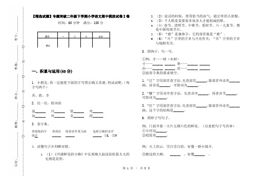 【精选试题】专题突破二年级下学期小学语文期中模拟试卷I卷