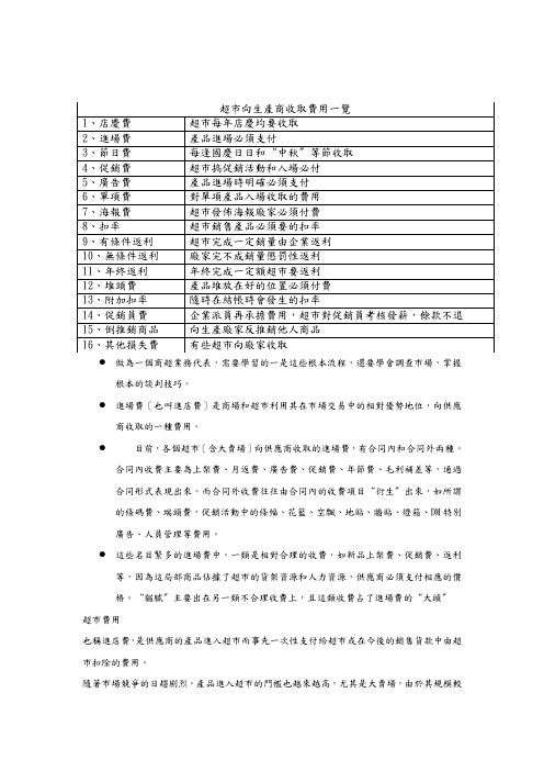 进驻超市费用表