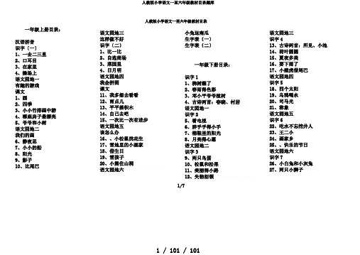 人教版小学语文一至六年级教材目录题库