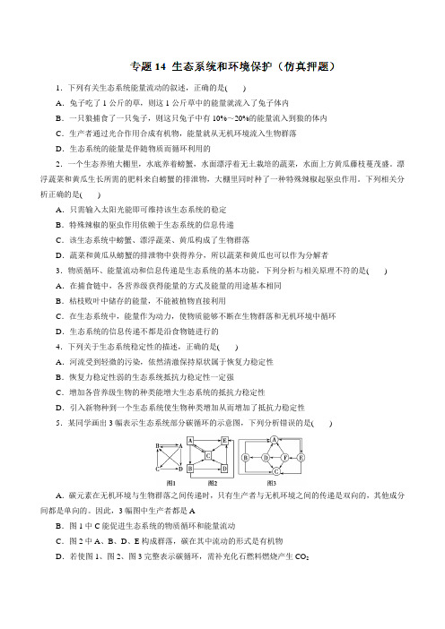 专题14 生态系统和环境保护(仿真押题)-2017年高考生物命题猜想与仿真押题(原卷版)