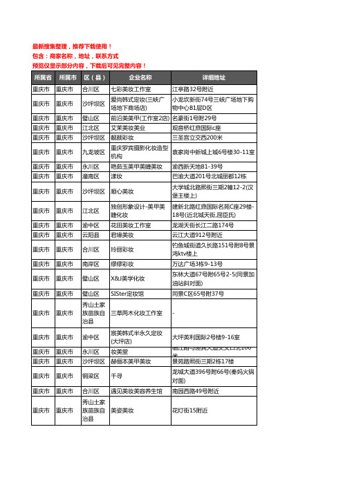 新版重庆市彩妆企业公司商家户名录单联系方式地址大全560家