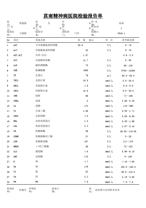 生化检验报告单模板