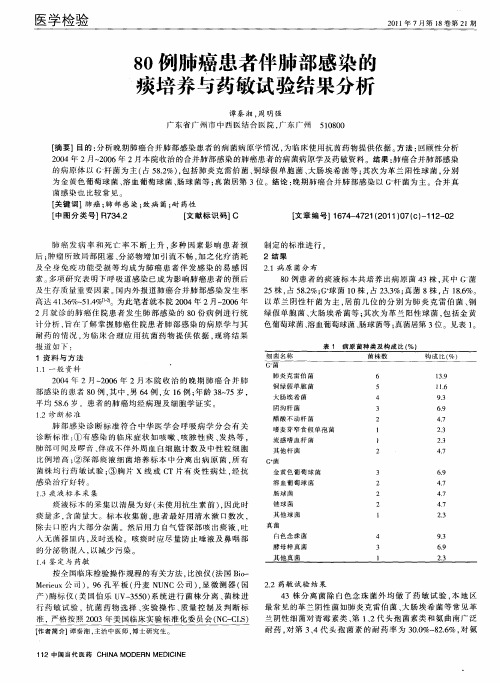 80例肺癌患者伴肺部感染的痰培养与药敏试验结果分析