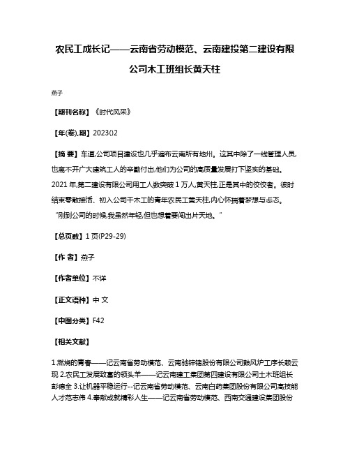 农民工成长记——云南省劳动模范、云南建投第二建设有限公司木工班组长黄天柱