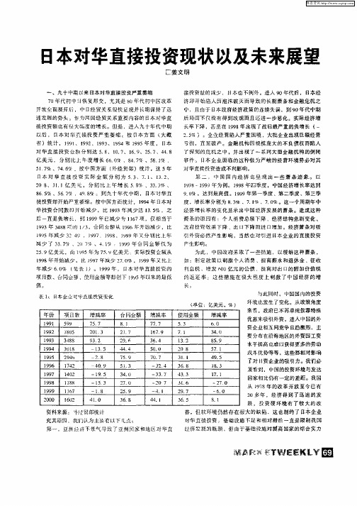 日本对华直接投资现状以及未来展望