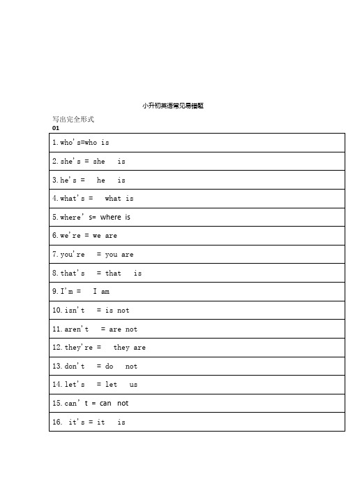 小升初英语易错题100道