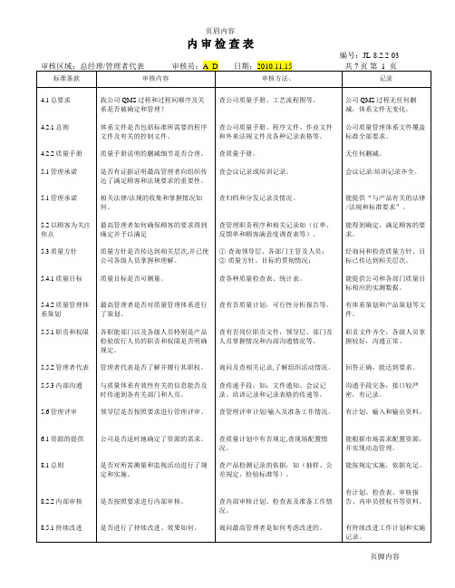 9000认证内审-内审检查表