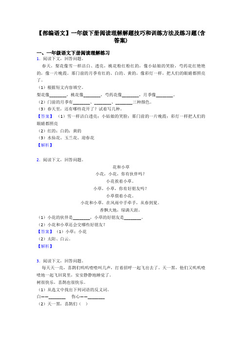 一年级【部编语文】一年级下册阅读理解解题技巧和训练方法及练习题(含答案)