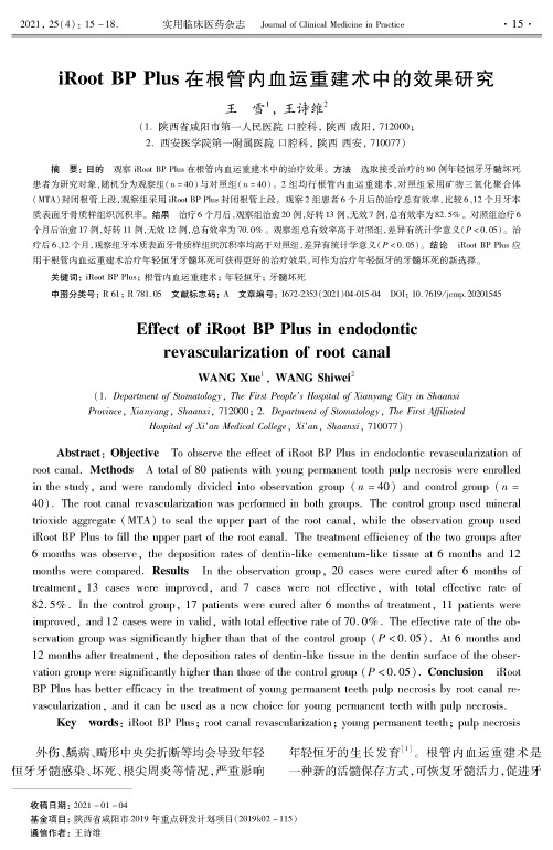 iRoot BP Plus在根管内血运重建术中的效果研究