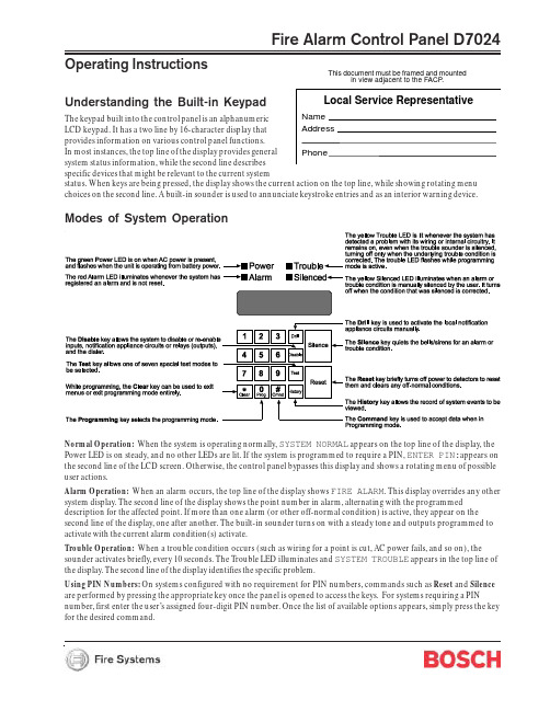 Honeywell Fire Alarm Control Panel D7024 操作指南说明书