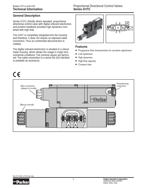 Parker Hannifin 品牌的 D1FC 系列进口调控电子方向控制阀门说明书