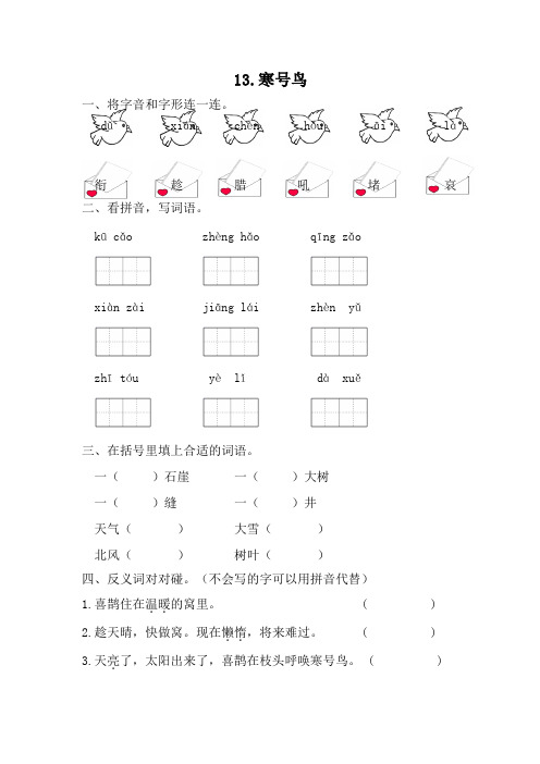 部编版语文二年级上册 13寒号鸟 同步练习 