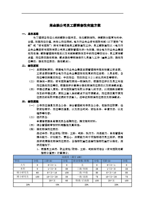 某金融公司员工薪酬套改实施方案