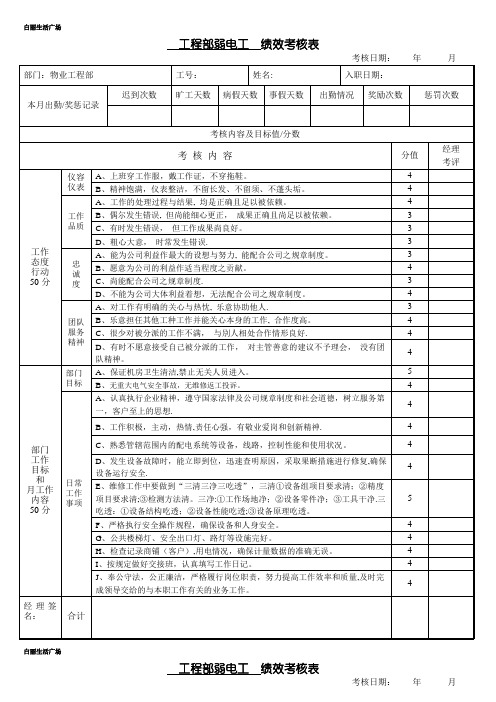 工程部各工种考核表