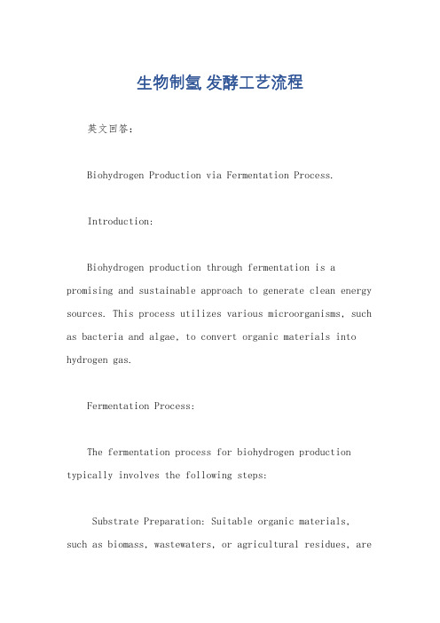 生物制氢 发酵工艺流程