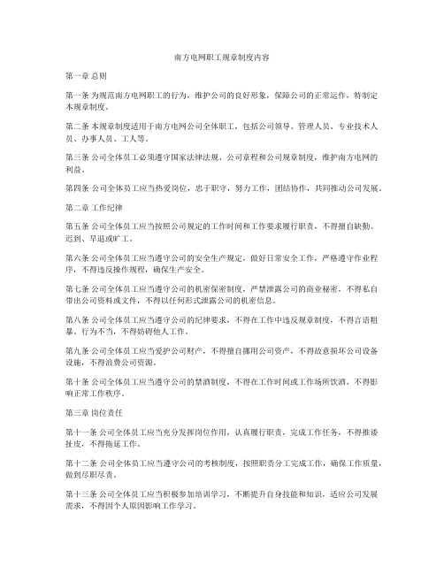 南方电网职工规章制度内容