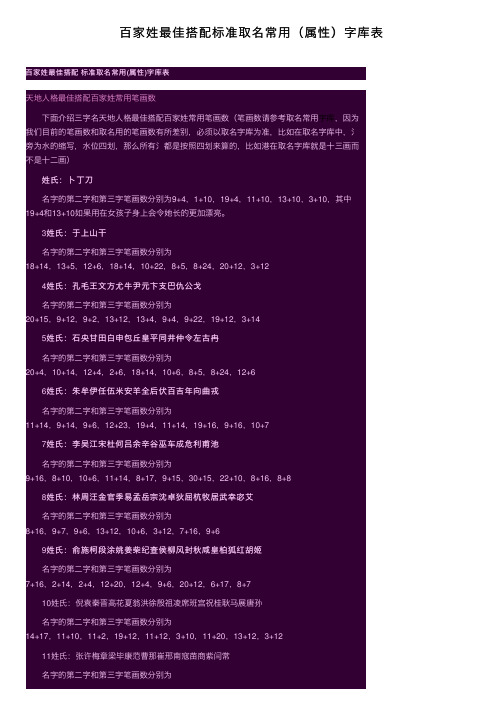 百家姓最佳搭配标准取名常用（属性）字库表