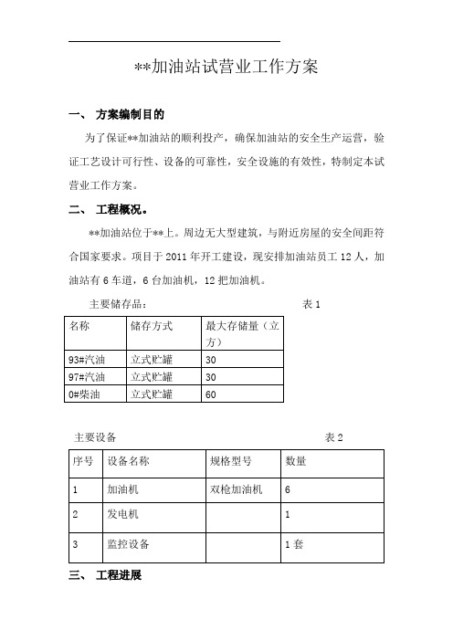 加油站试营业工作方案