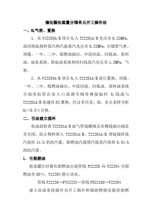 催化裂化装置分馏单元开工操作法