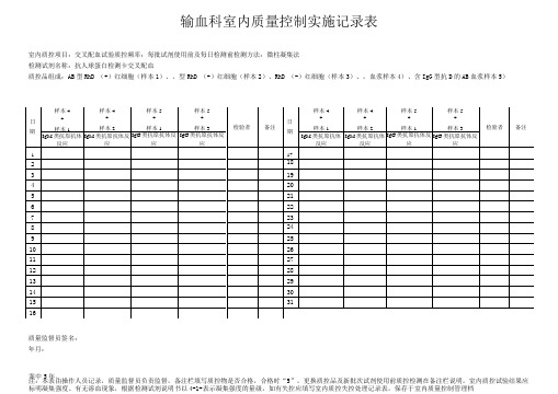 输血科交叉配血室内质量控制记录表