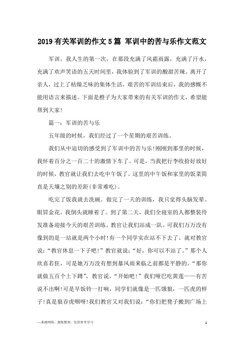 2019有关军训的作文5篇 军训中的苦与乐作文范文