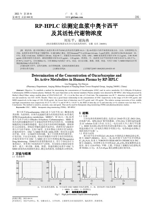 RP-HPLC法测定血浆中奥卡西平及其活性代谢物浓度