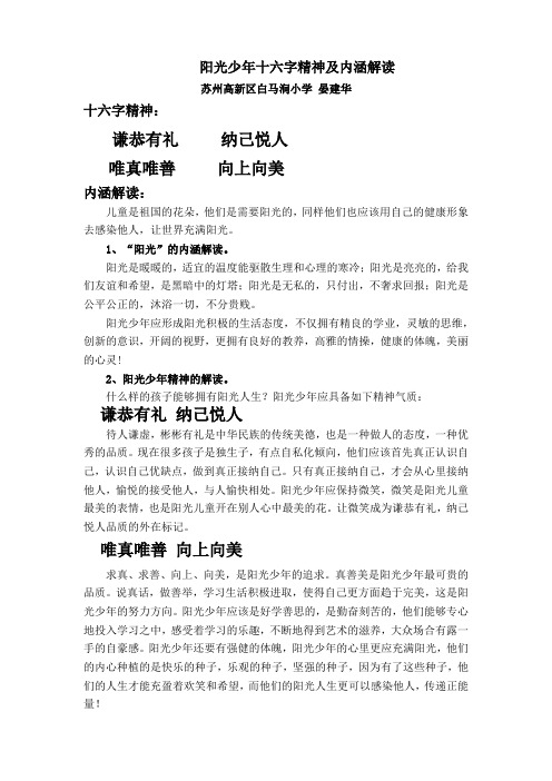 阳光少年十六字精神及内涵解读