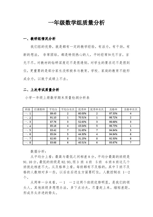 一年级数学组质量分析