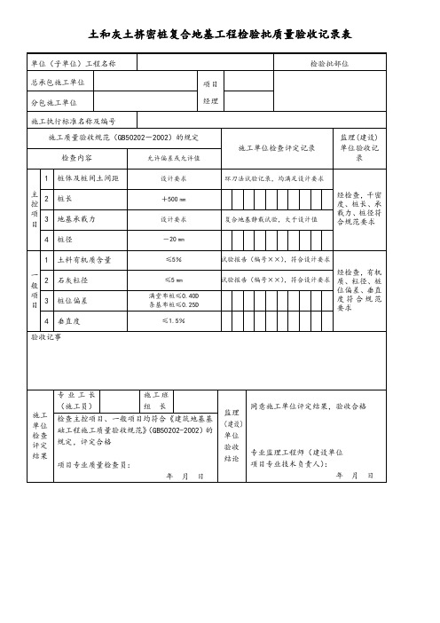 土和灰土挤密桩复合地基工程检验批质量验收记录表